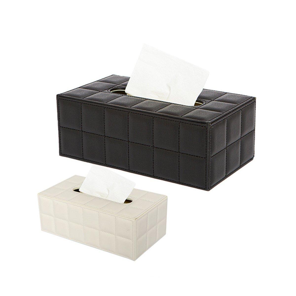 Leather Tissue Box Holder Rectangular Tissue Dispenser for Living Room Home - White