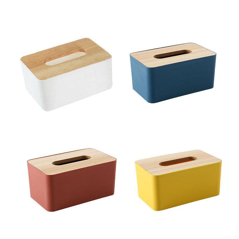 Wooden Lid Tissue Storage Box Dispenser for Napkins Desk Paper Holder Organiser - Blue