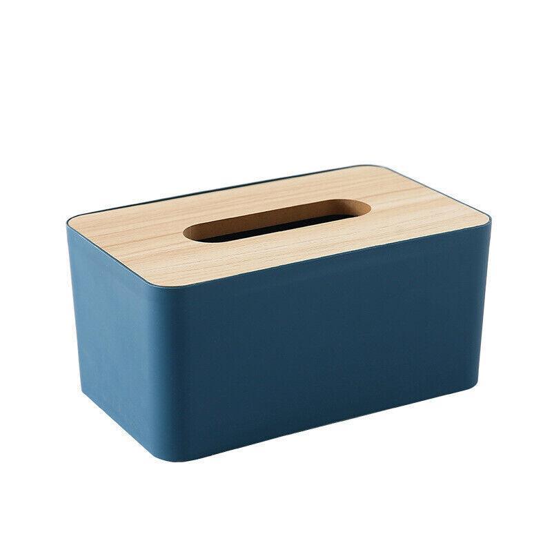 Wooden Lid Tissue Storage Box Dispenser for Napkins Desk Paper Holder Organiser - Pink