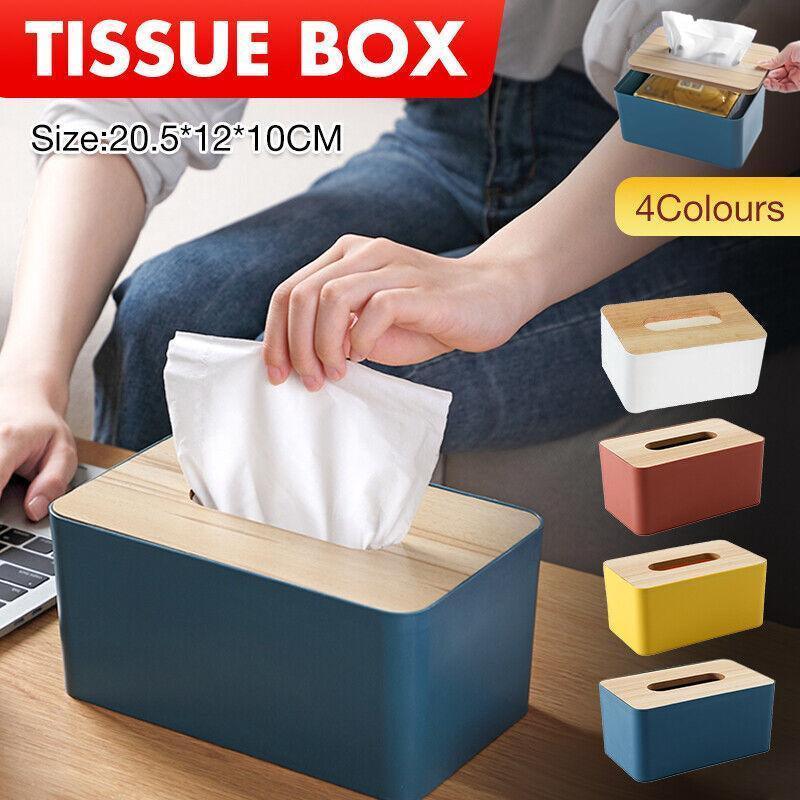 Wooden Lid Tissue Storage Box Dispenser for Napkins Desk Paper Holder Organiser - White