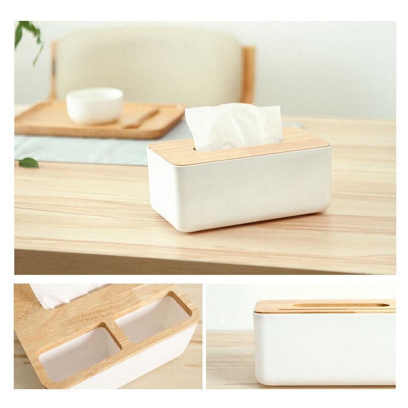 Wooden Lid Tissue Storage Box Dispenser for Napkins Desk Paper Holder Organiser - Yellow