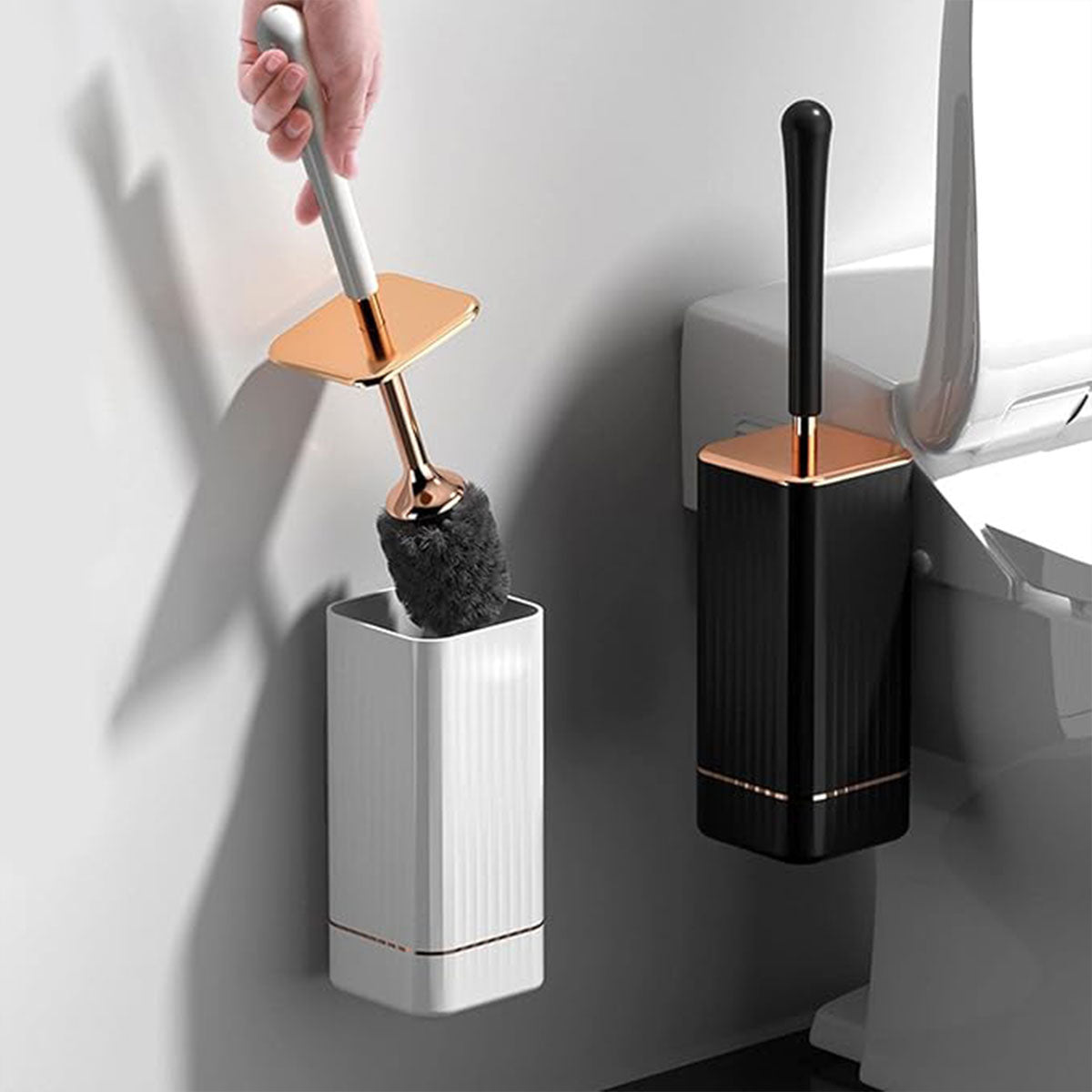 Wall Mounted Toilet Brush Holder Set Bathroom Cleaning Brush for Home Restroom - Black