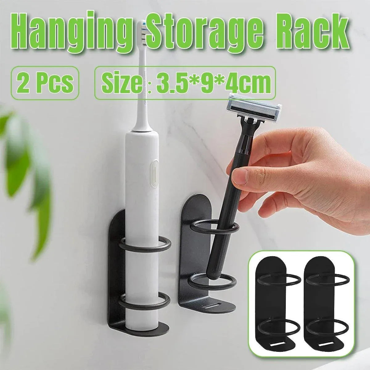 2-Piece Black Wall-Mounted Toothbrush Holder Set
