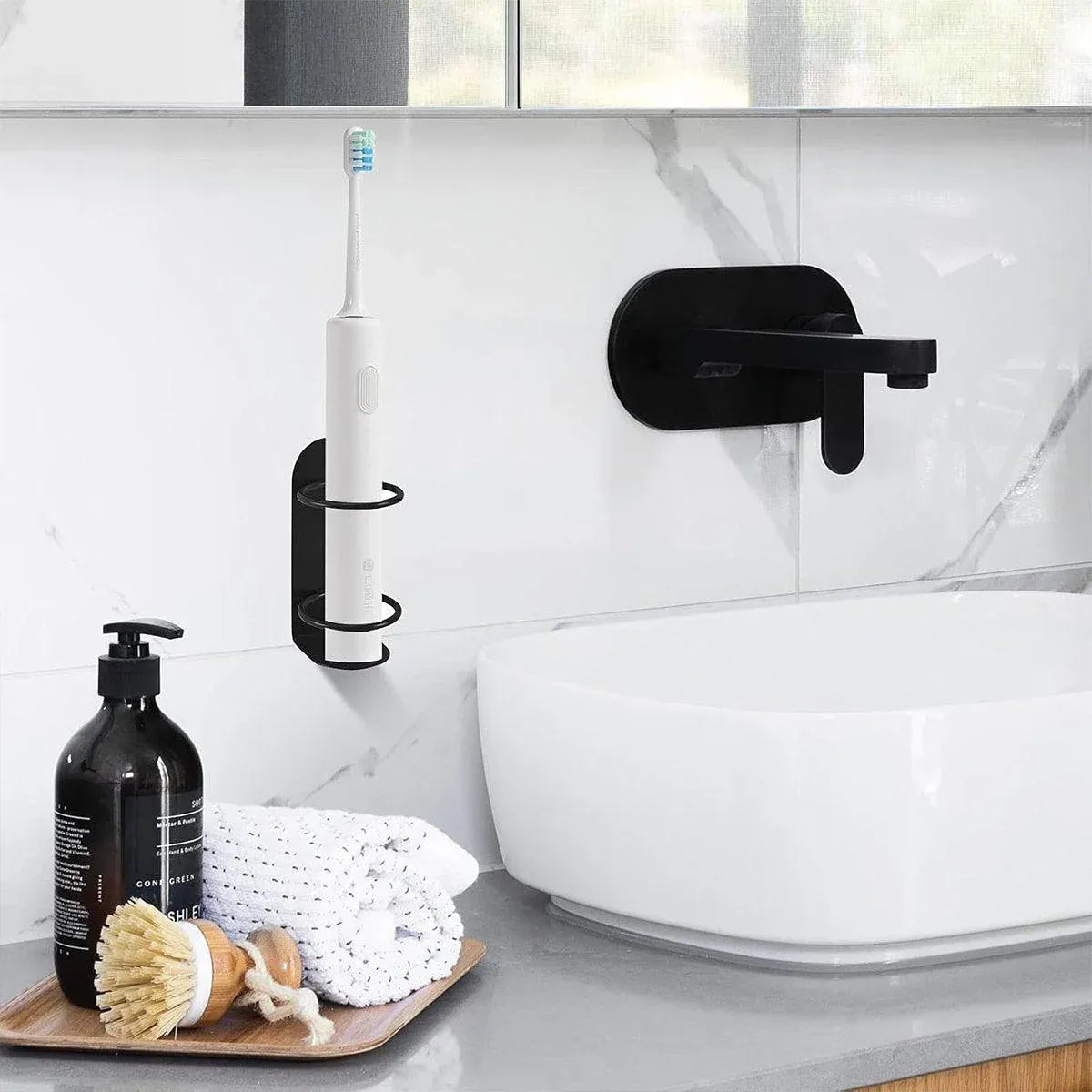2-Piece Black Wall-Mounted Toothbrush Holder Set
