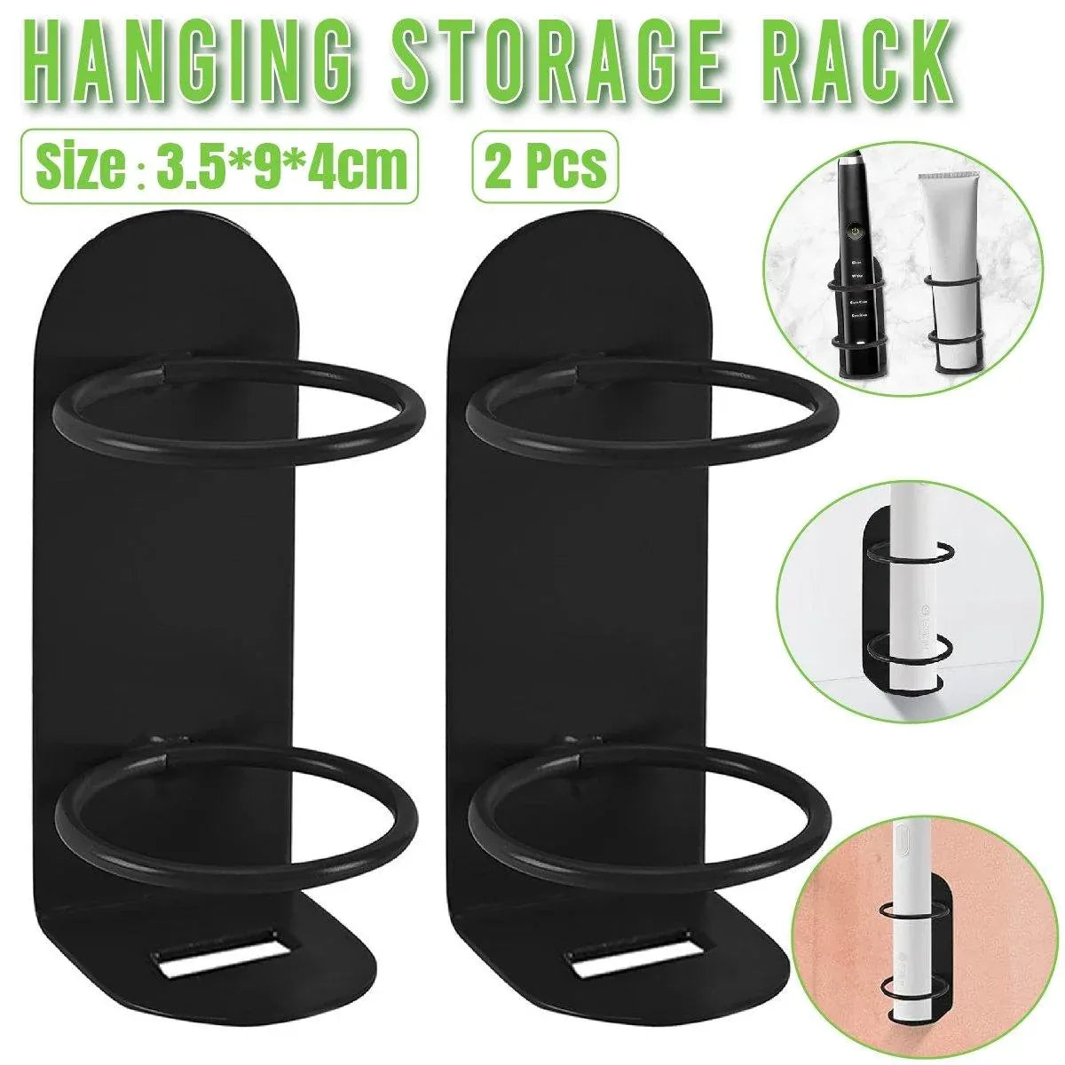 2-Piece Black Wall-Mounted Toothbrush Holder Set