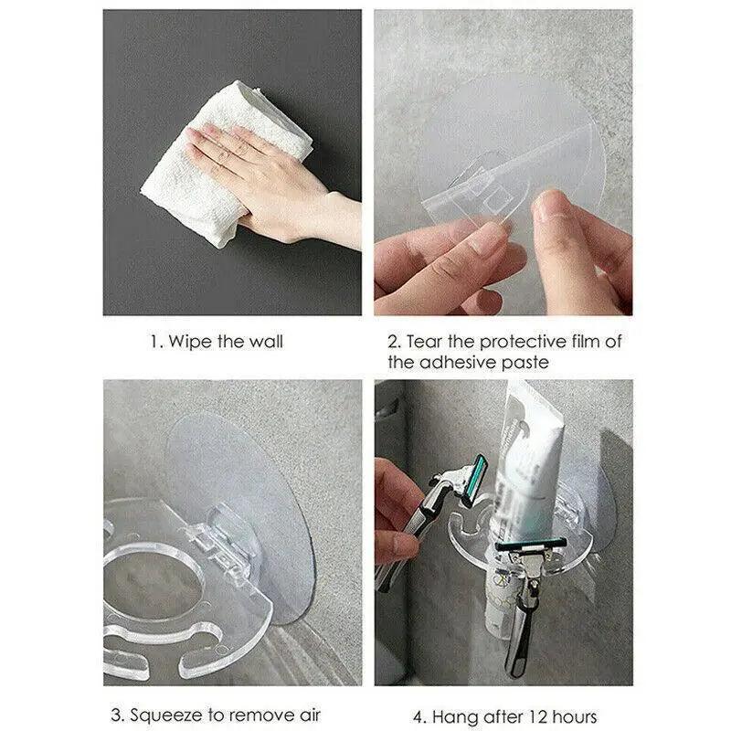 Toothbrush Holder Wall Mount Sucker Bathroom Suction Cup Toothpaste Storage Rack - Purple