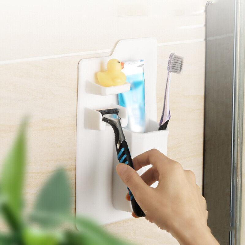 Silicone Shower Toothbrush Holder Bathroom Storage Rack for Razor and Toothpaste - Black