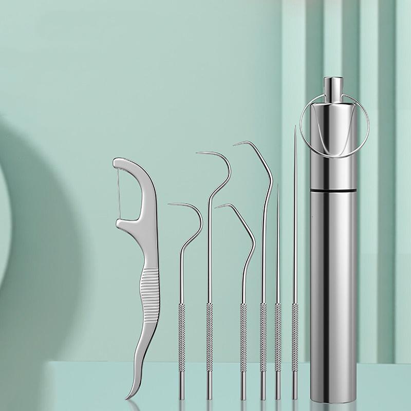 8Pcs Stainless Steel Toothpick Set Metal Flossing Portable Toothpick Box Holder