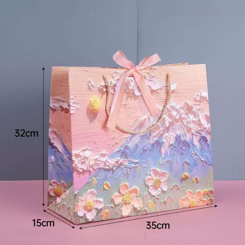 10pcs Oil Painting Gift Paper Bags for Birthday and Holiday Gift Packaging Tote - L