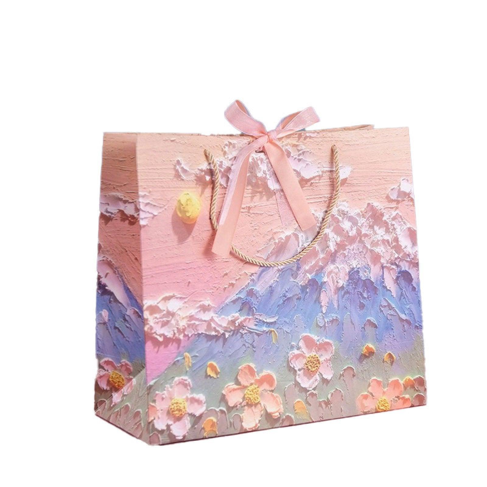 10pcs Oil Painting Gift Paper Bags for Birthday and Holiday Gift Packaging Tote - L