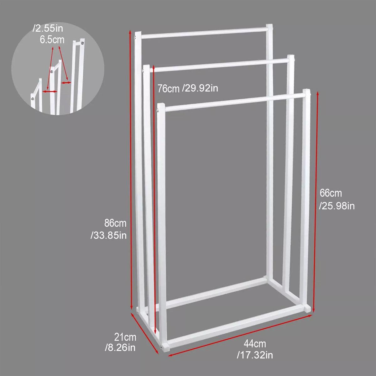 3 Tier Metal Towel Rack Freestanding 3 Bars Drying Shelf Holder Stand Organizer