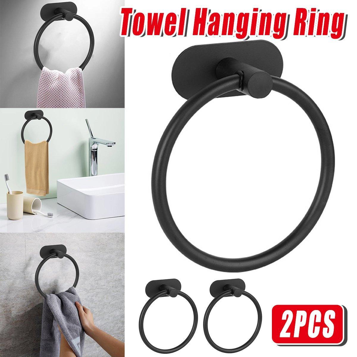 2PCS Black Nonperforated Stainless Steel Bathroom Toilet Hanging Oval Towel Ring