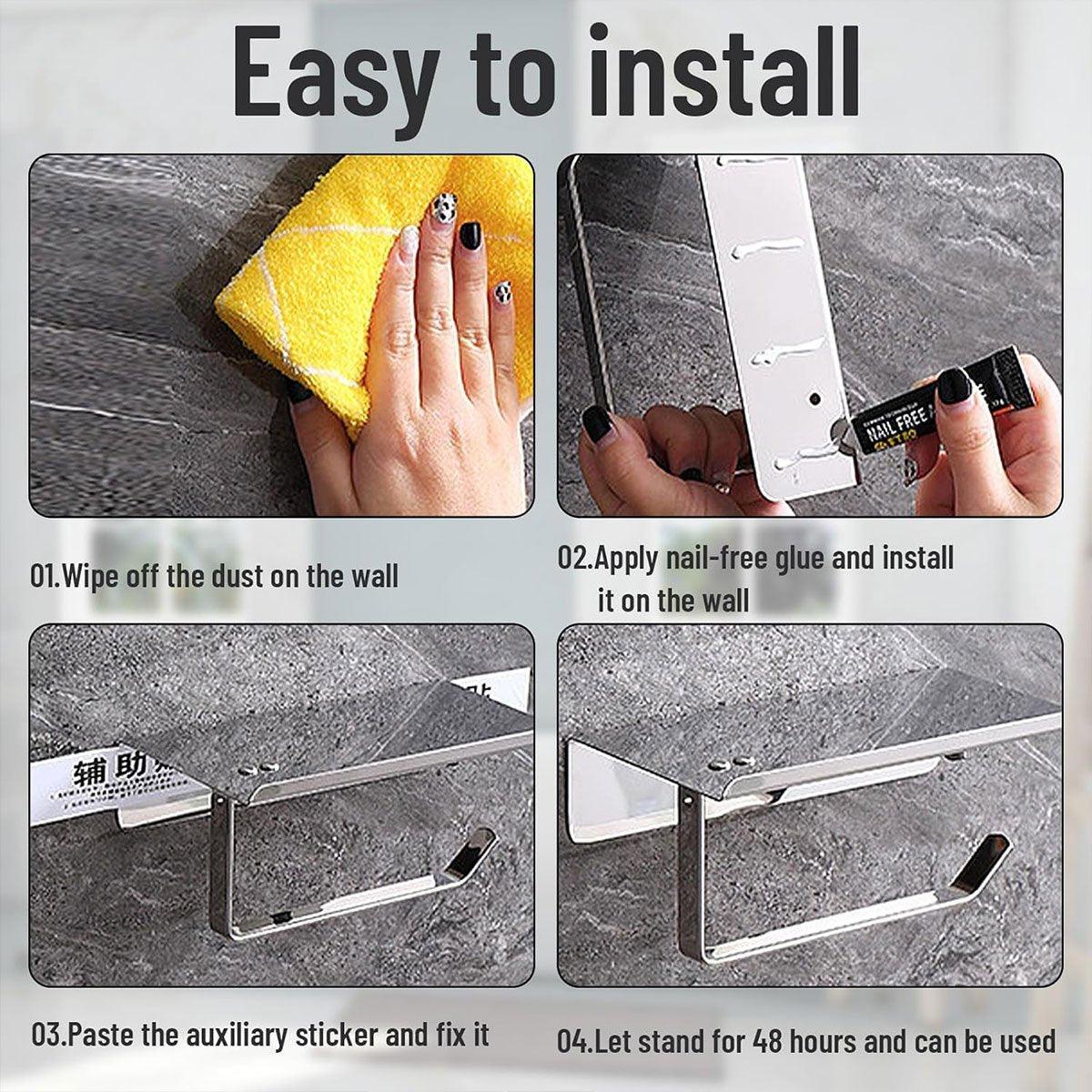 304 Stainless Steel Toilet Paper Holder Non-perforated Roll with Phone Rack - Black