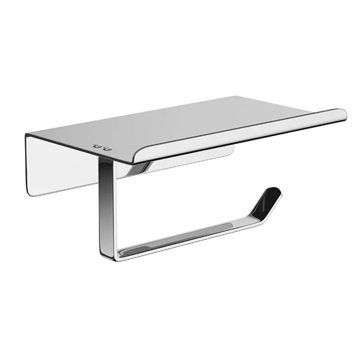 304 Stainless Steel Toilet Paper Holder Non-perforated Roll with Phone Rack - Black