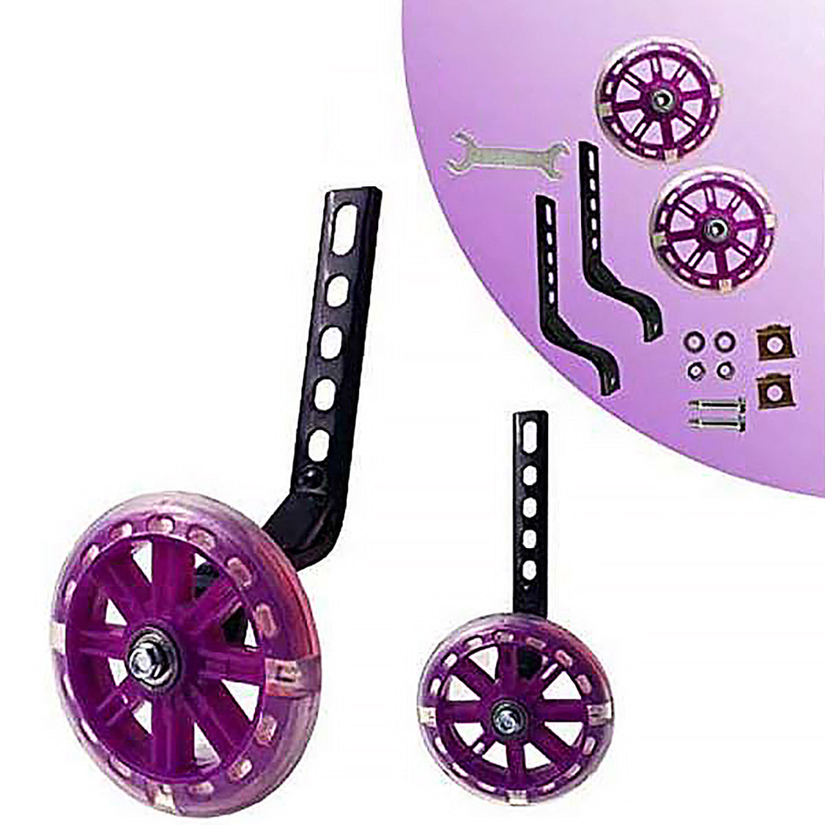 12–20 Inch Bike Training Wheels Flashing PVC Silent Stabilizer Auxiliary Support - Black