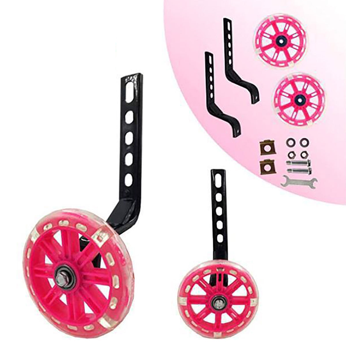 12–20 Inch Bike Training Wheels Flashing PVC Silent Stabilizer Auxiliary Support - Red