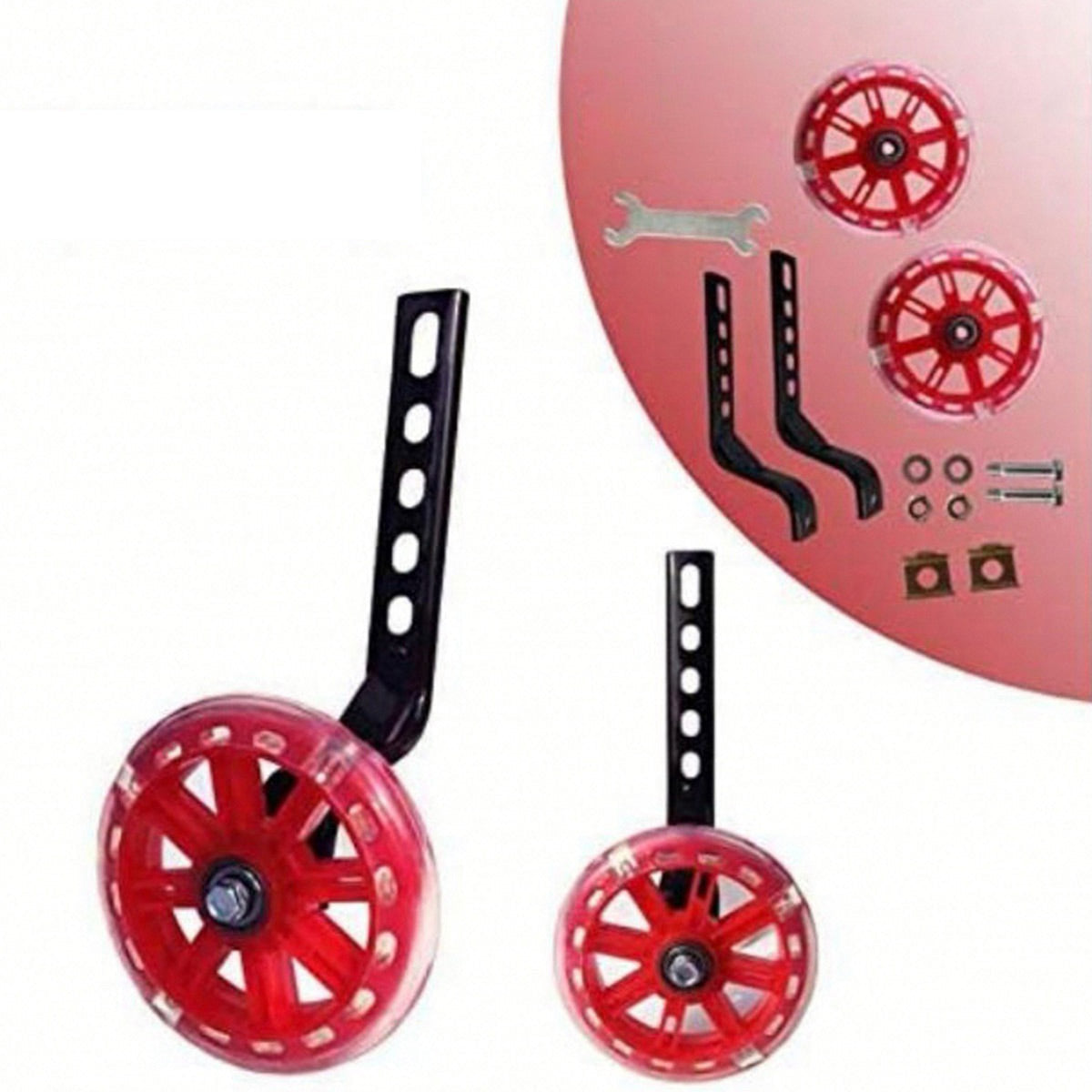 12–20 Inch Bike Training Wheels Flashing PVC Silent Stabilizer Auxiliary Support - Red
