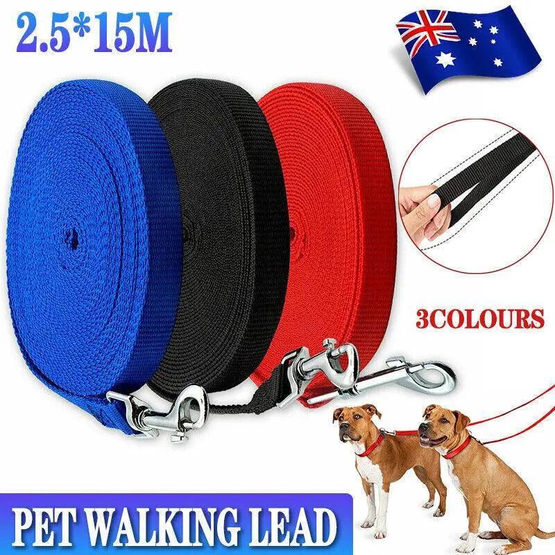 50Ft/15M Long Dog Lead Pet Puppy Leash Training Obedience Recall Walk Tracking - Red