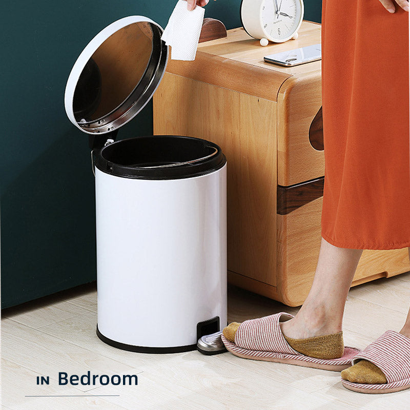 Trash Can Double Layer Foot Pedal Design with Lid Household Bin Kitchen Bathroom - White