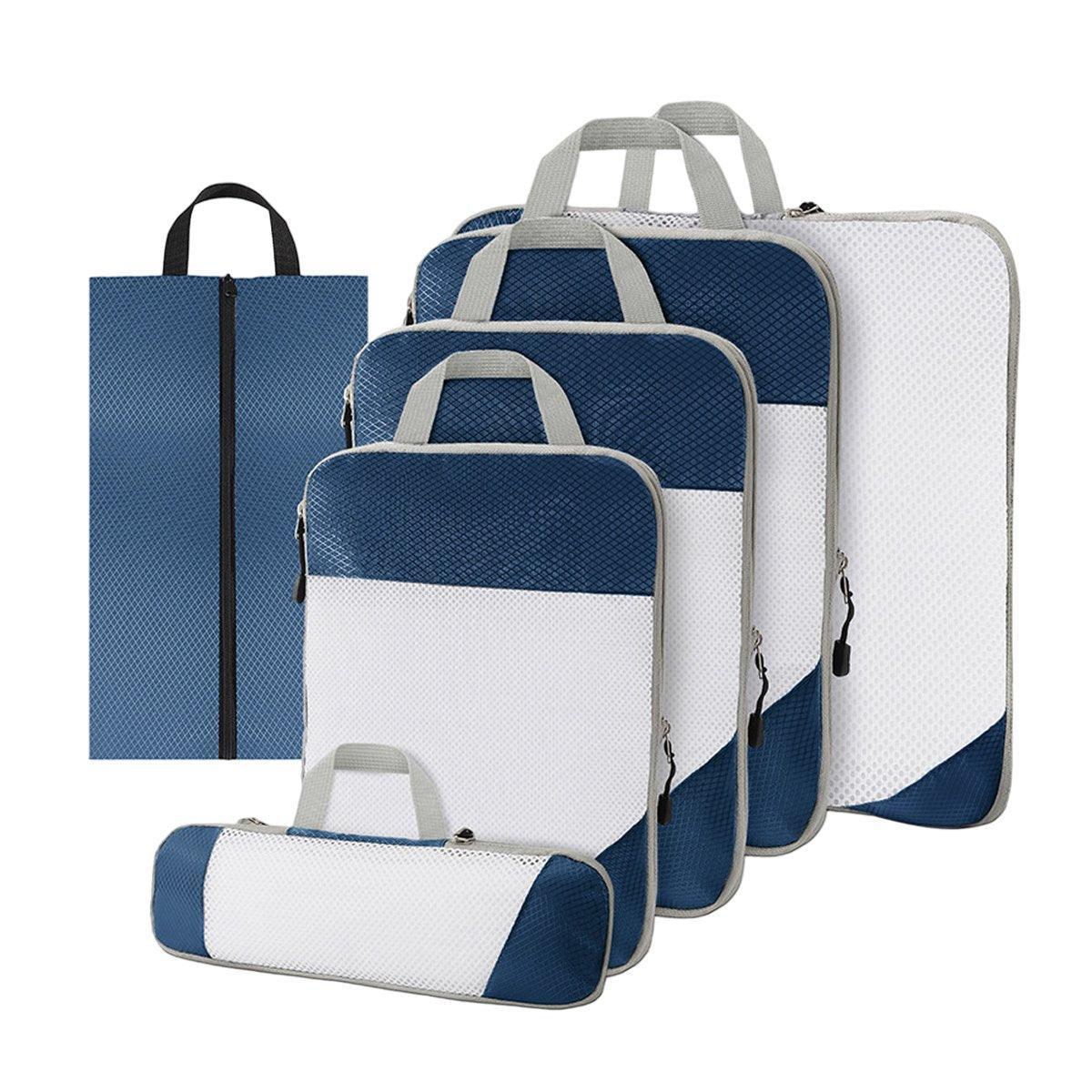 6pcs Mesh Visible Travel Storage Set Waterproof Nylon Compressible Storage Bags - Sky Blue