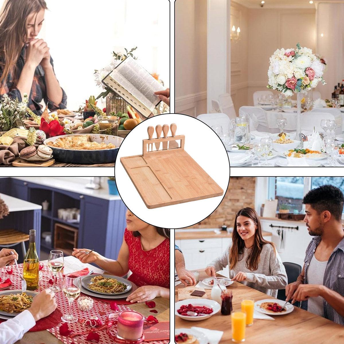 Bamboo Chopping Board Cheese Board Set with Knife Kitchen Charcuterie Serving