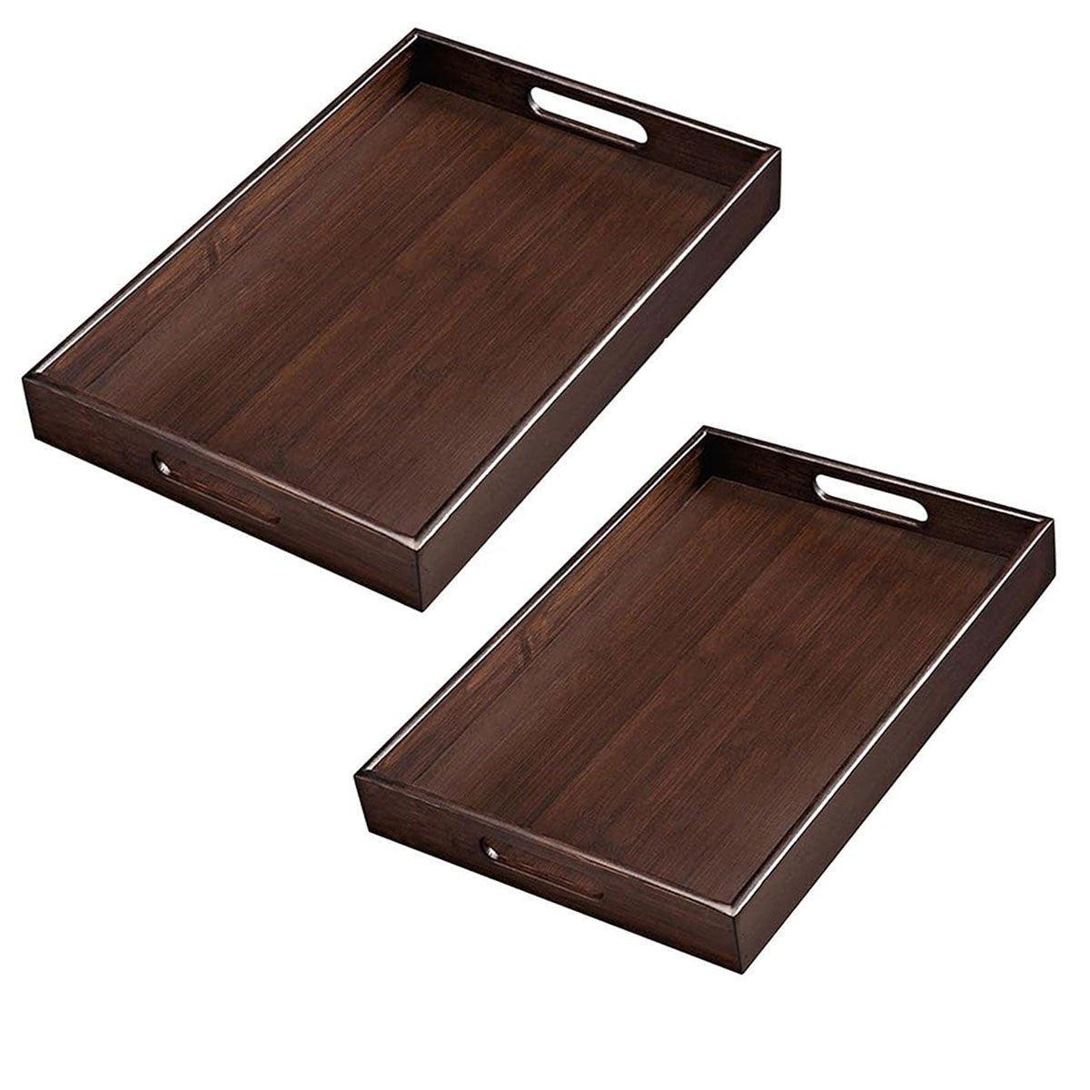 Bamboo Tea Tray Rectangular Tea Table Walnut Colour Fruit Bread Serving Plate - 28-20cm