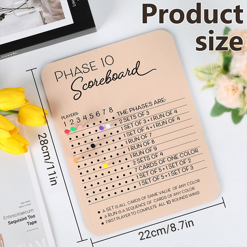 Phase 10 Score Board Wooden Phase 10 Scorecard Reusable for Family Game Tabletop
