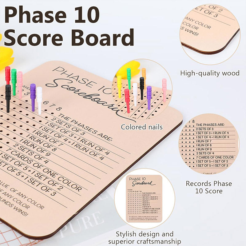 Phase 10 Score Board Wooden Phase 10 Scorecard Reusable for Family Game Tabletop