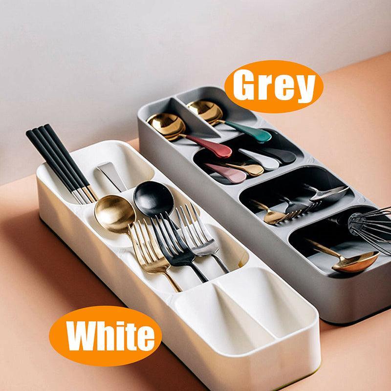 Kitchen Drawer Utensil Cutlery Tray Organizer Insert Spoon Fork Knife Divider Storage - White