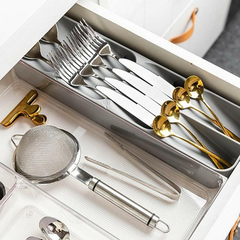 Kitchen Drawer Utensil Cutlery Tray Organizer Insert Spoon Fork Knife Divider Storage - White
