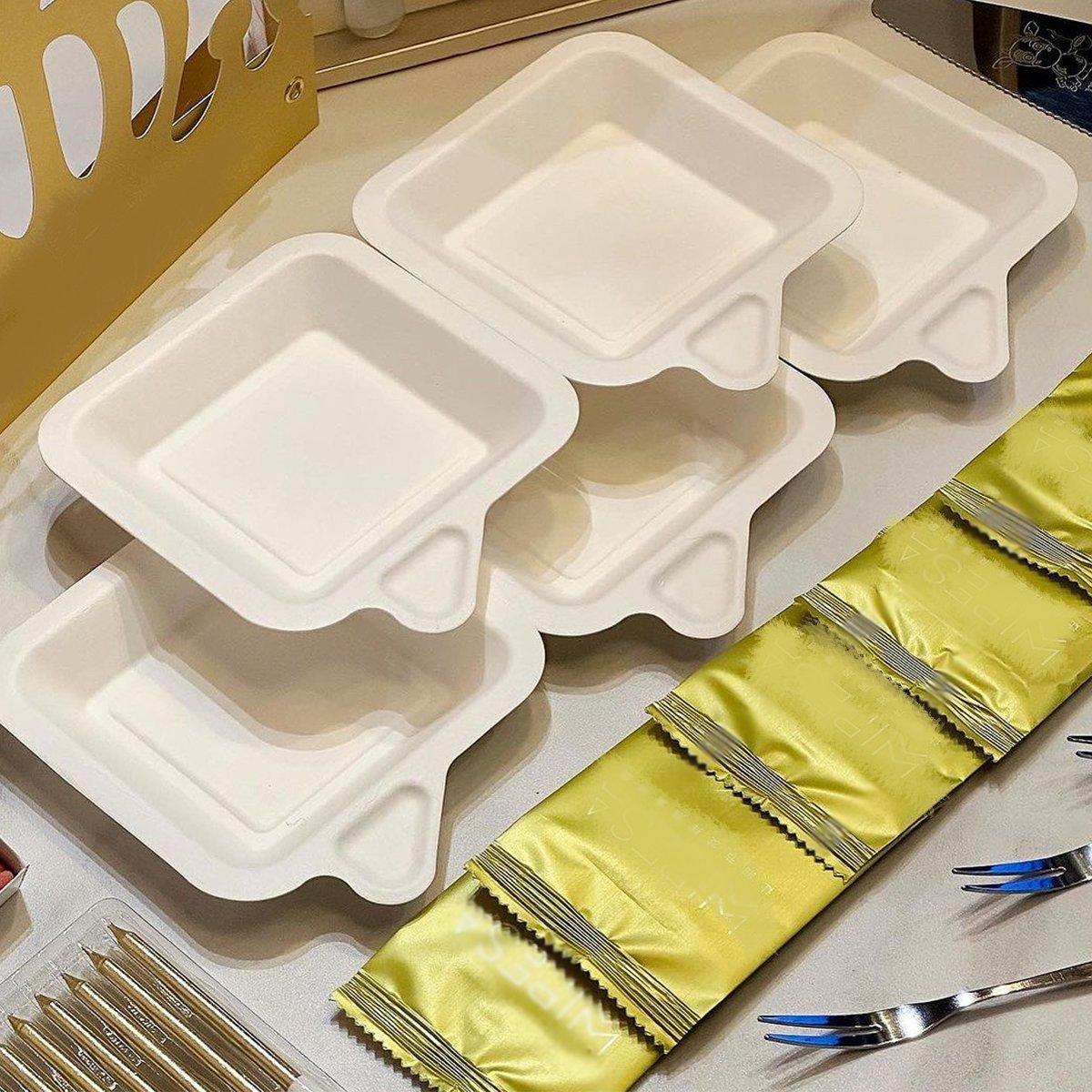 100PCS Degradable Paper Plates Thickened White Rectangular Cake Paper Plate - Square