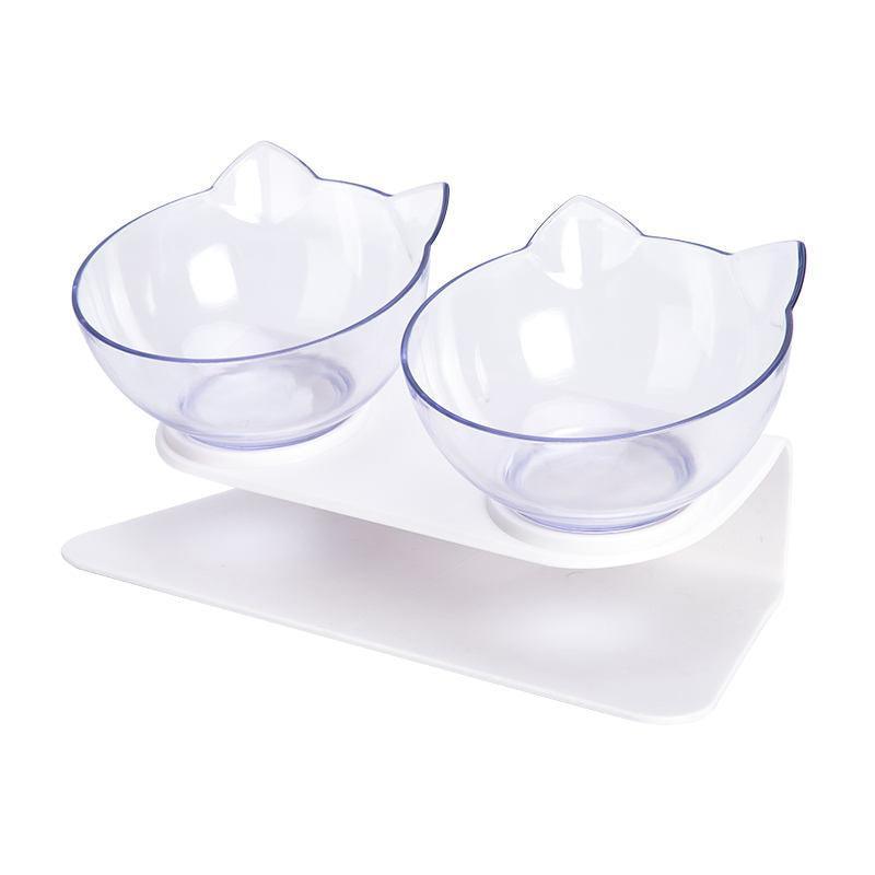 Double Cat Bowl Pet Bowls Stand Dog Elevated Feeder Food Water Raised Lifted Au - Transparency+Transparency
