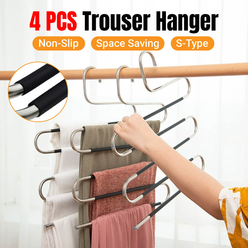 Clothes Hanger 4pcs S Shape Non Slip Multi Layer Trousers Rack Closet Organiser