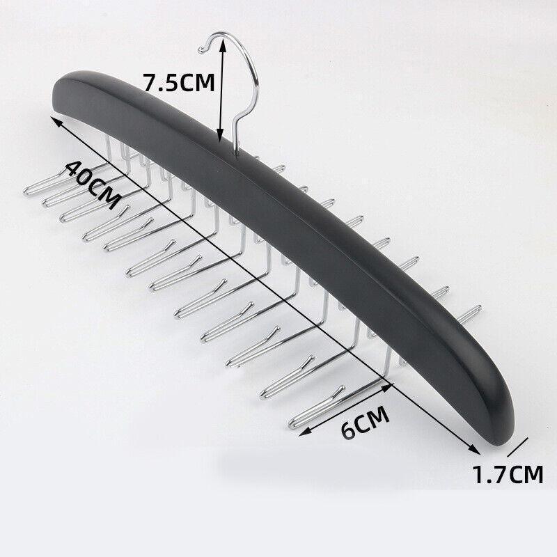 Tie Belt Scarf 24 Hooks Hanger Rack Clip Organiser Holder Storage Wood - Black