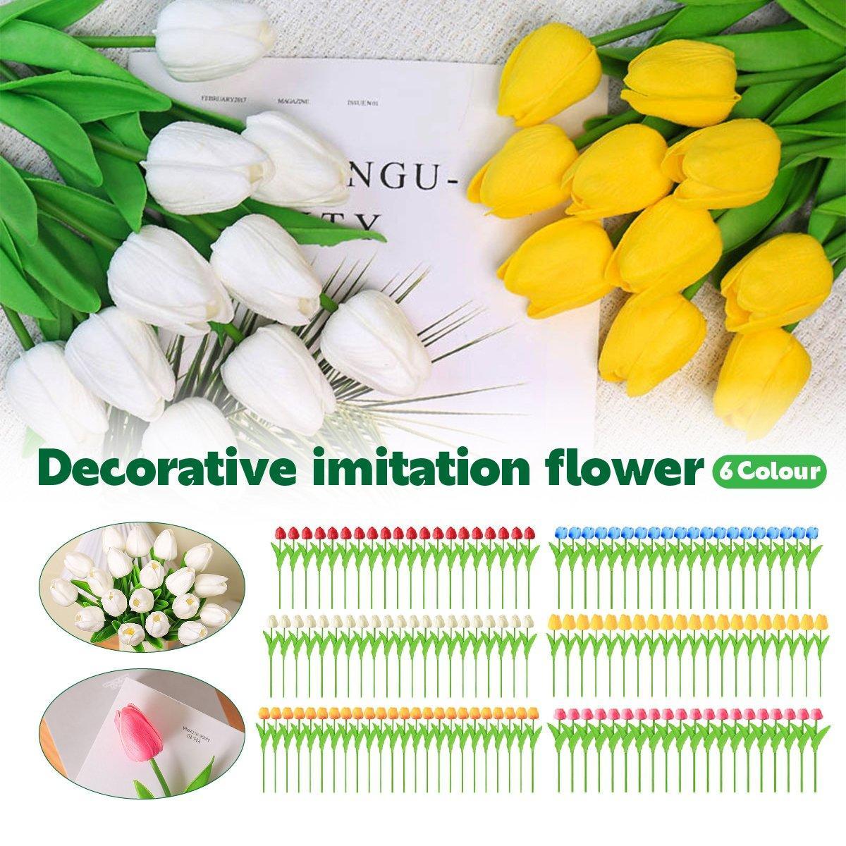 20PCS Real Touch Artificial Tulip Bouquet Fake Flowers for Home Wedding Decor - White