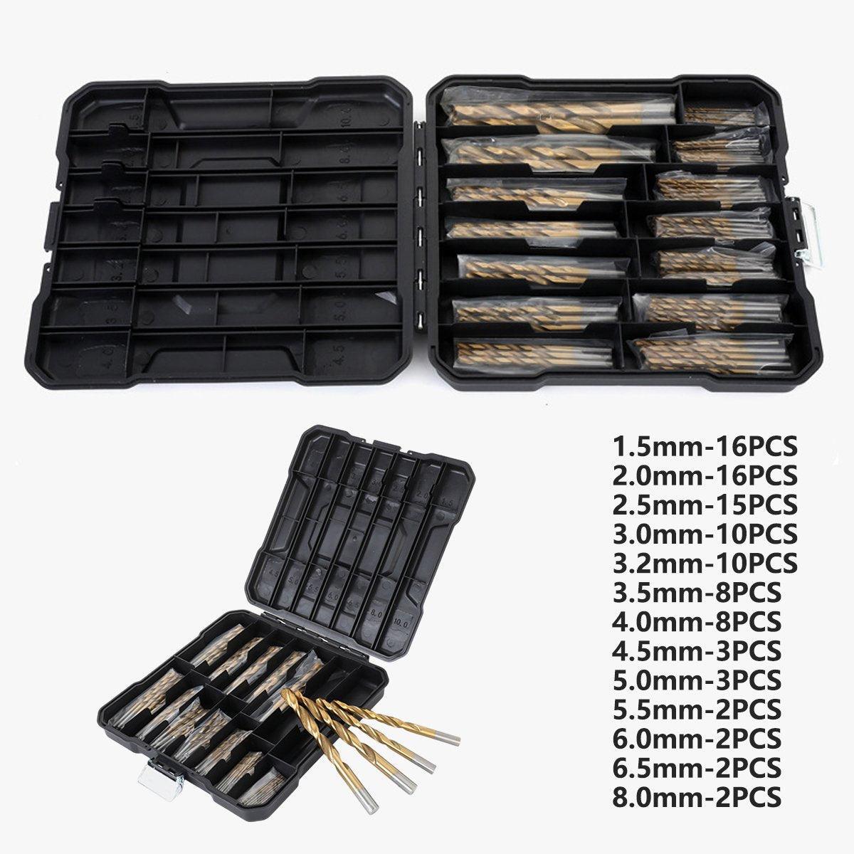 99X HSS Titanium Drill Bit Tool Set 1.5-8mm Twist Drill For Wood Metal Grooving
