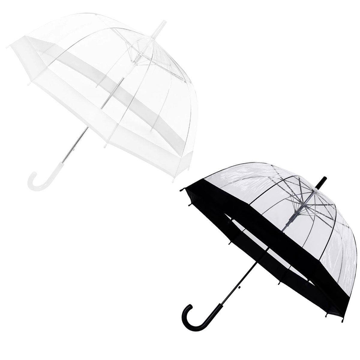 Clear Dome Umbrella Wedding Party Transparent Parasol Handle Waterproof Rain - Black
