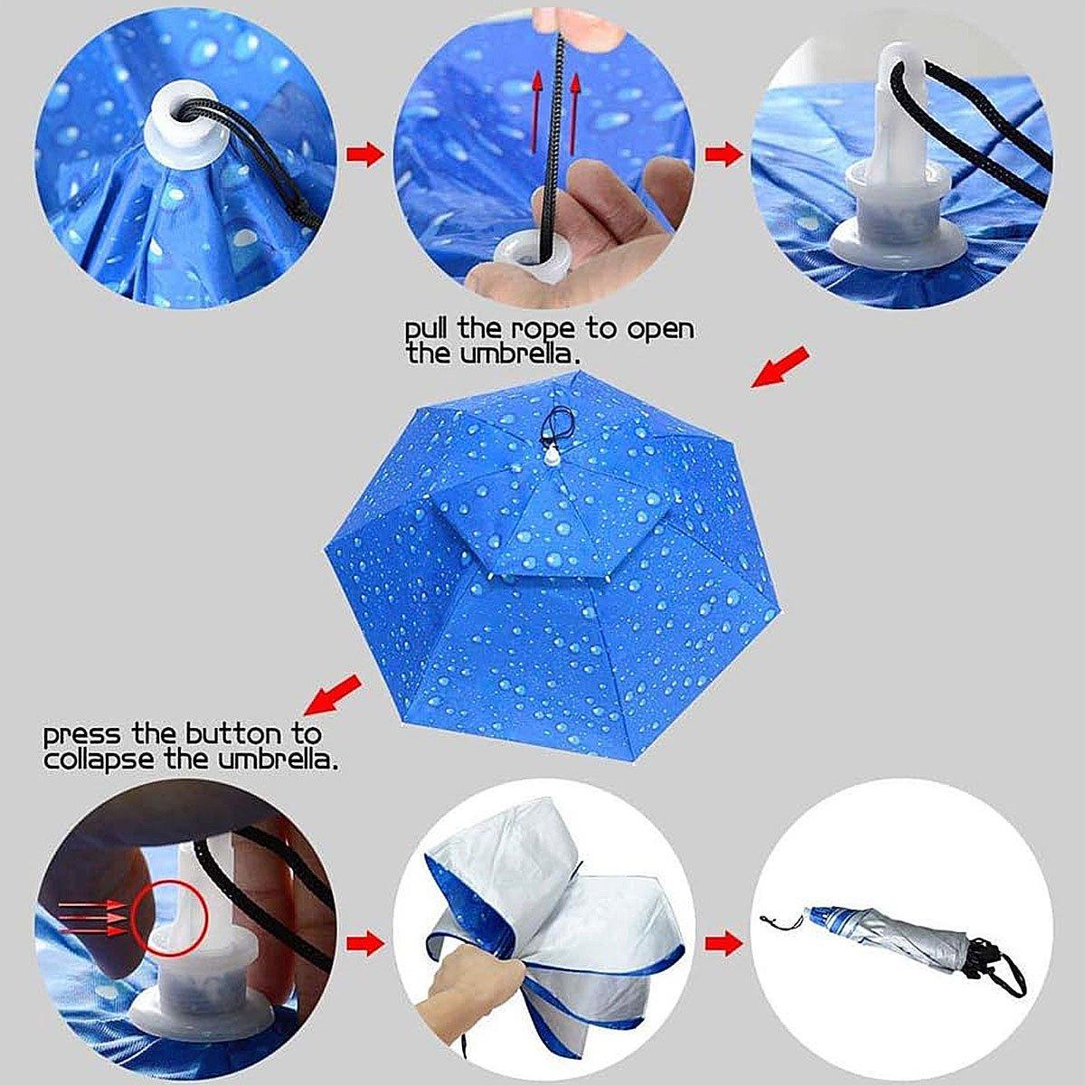 2-Layer Outdoor Foldable Sun Umbrella Hat Fishing Camping Headwear Cap Head Hat - Blue