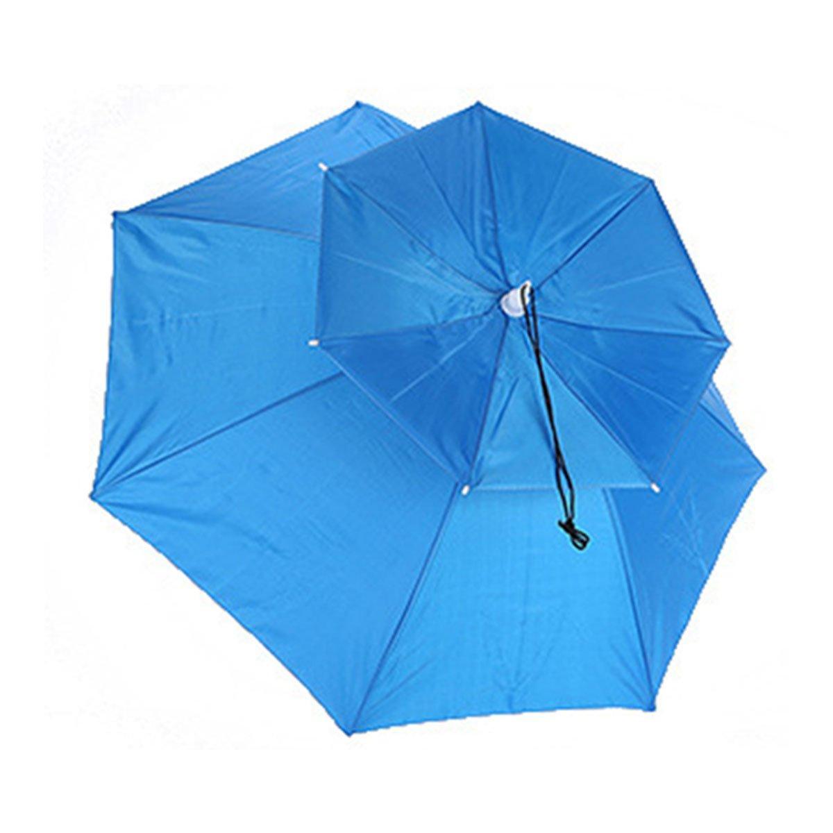 2-Layer Outdoor Foldable Sun Umbrella Hat Fishing Camping Headwear Cap Head Hat - Blue