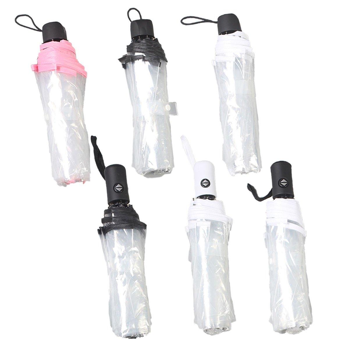 Transparent Folding Umbrella Compact Tri Fold Design Clear Rain Protection Cover - Manually operated-Pink