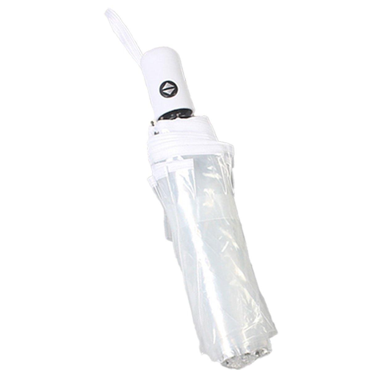 Transparent Folding Umbrella Compact Tri Fold Design Clear Rain Protection Cover - Manually operated-Pink