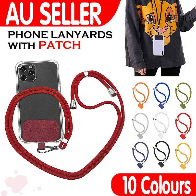 Adjustable Phone Lanyard with Patch for Most Cases Neck Strap Holder - White