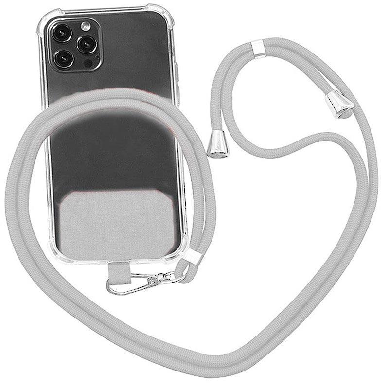 Adjustable Phone Lanyard with Patch for Most Cases Neck Strap Holder - White