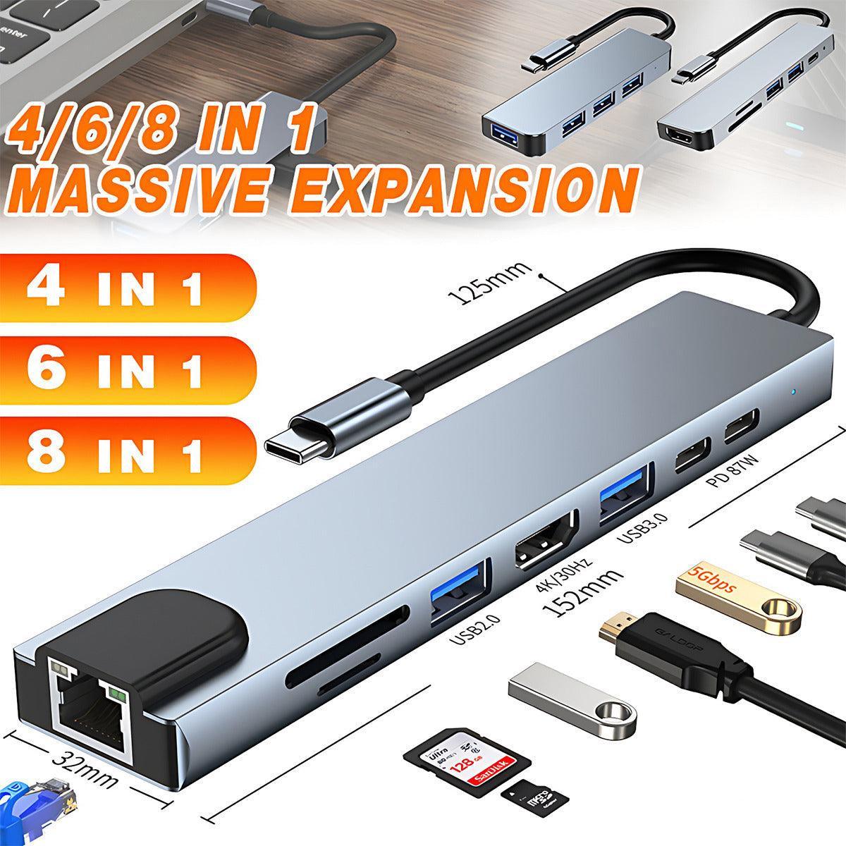 8/6/4-In-1 Usb-C Hub Adapter Type-C Hub Hdmi For Macbook Pro/Air Ipad Pro Laptop - 4-IN-1