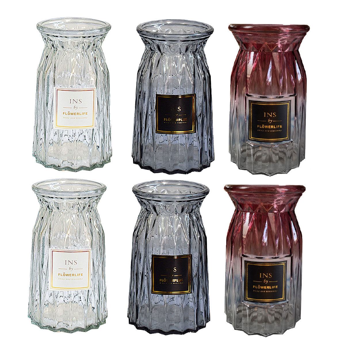 2 Pcs Glass Vase Hydroponic Flower Arrangement Vase for Living Room Decoration - Transparent