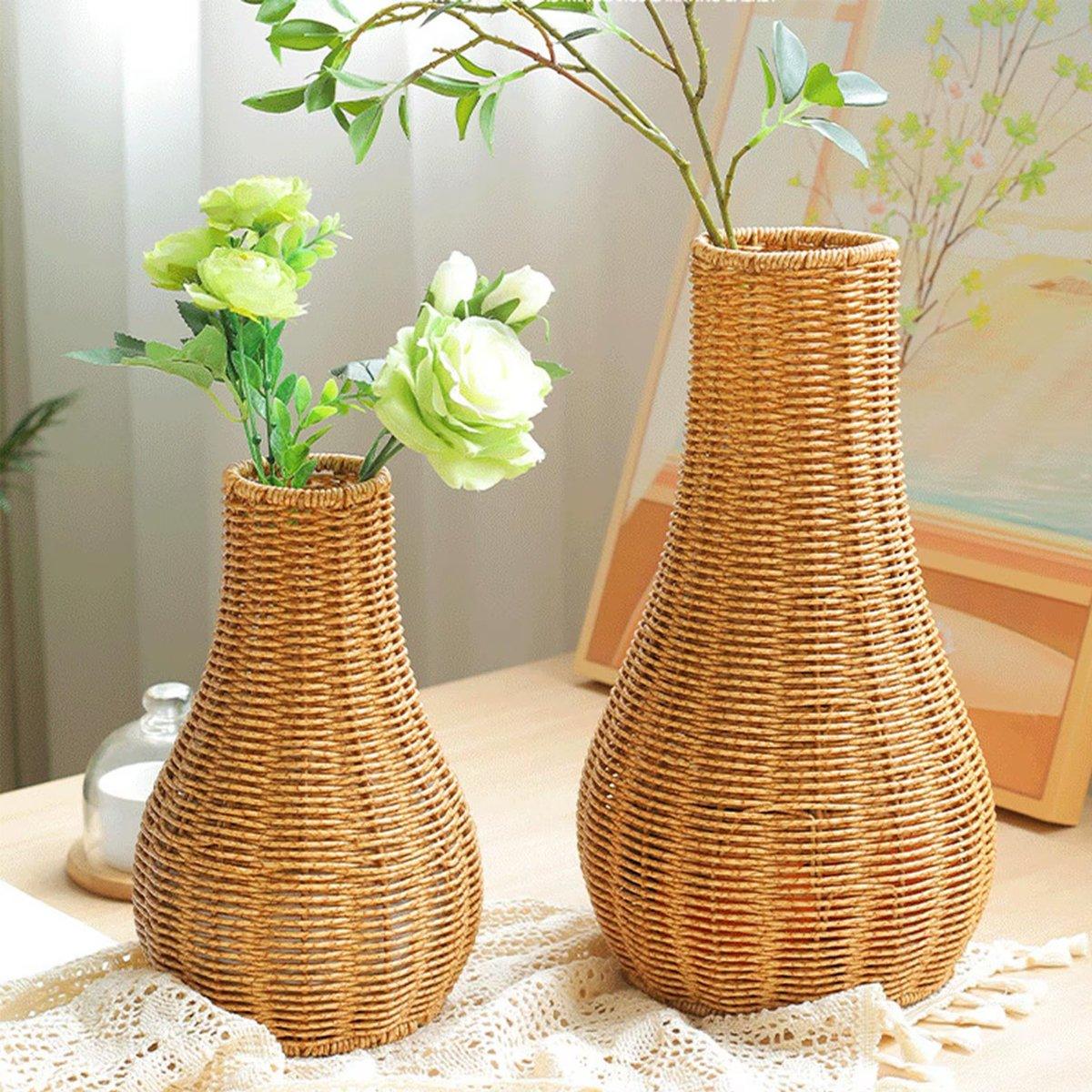 Imitation Rattan Woven Vase Decorative Flower Vase Arrangement for Home Decor - Small