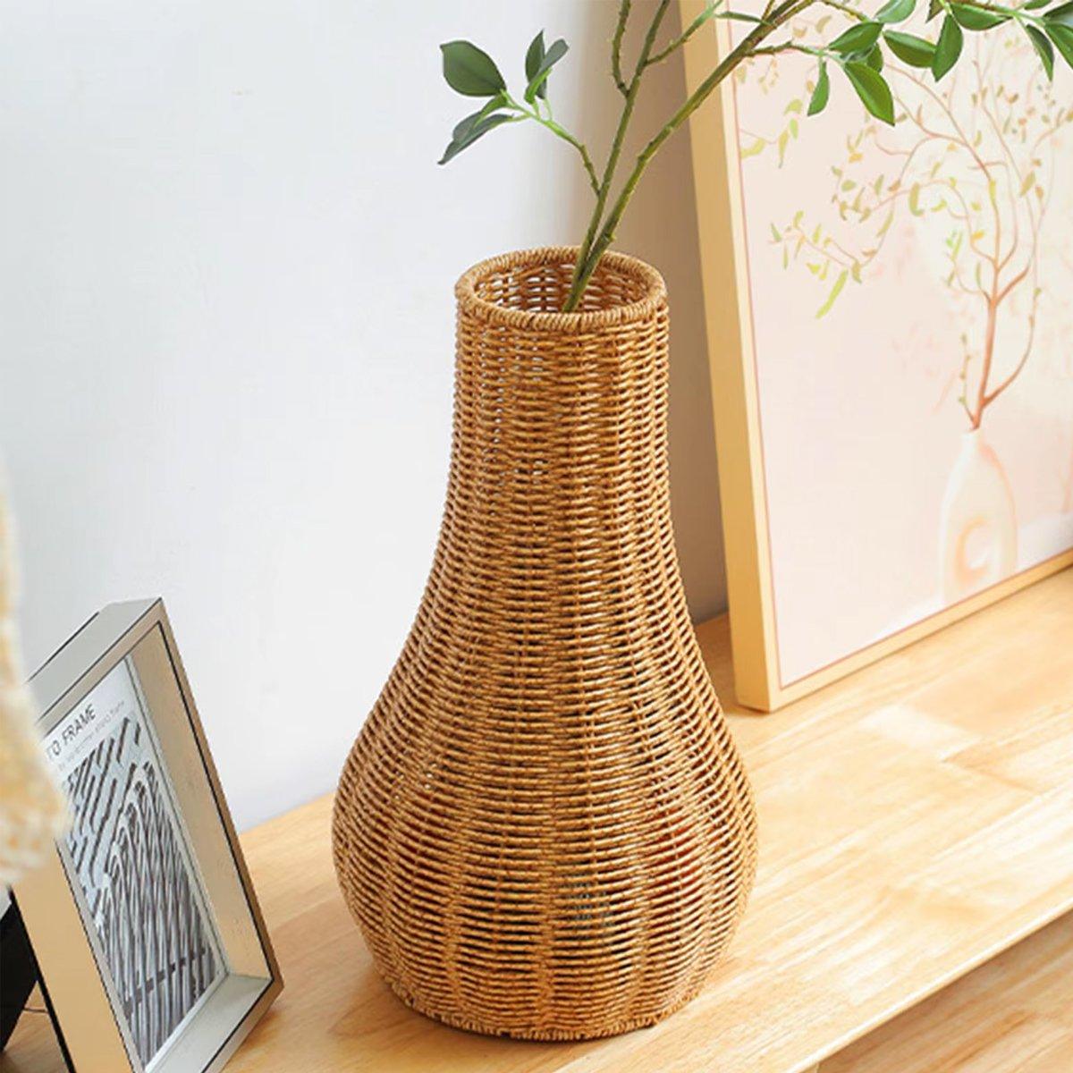 Imitation Rattan Woven Vase Decorative Flower Vase Arrangement for Home Decor - Small