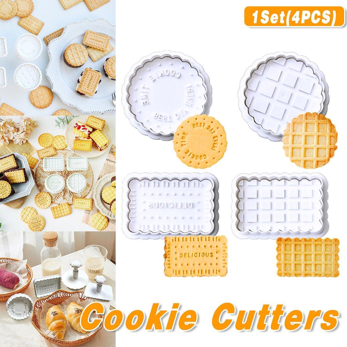 4PCS Plaid Cookie Stamp Set Waffle Biscuit Cutter Press Home Baking Tool Kit