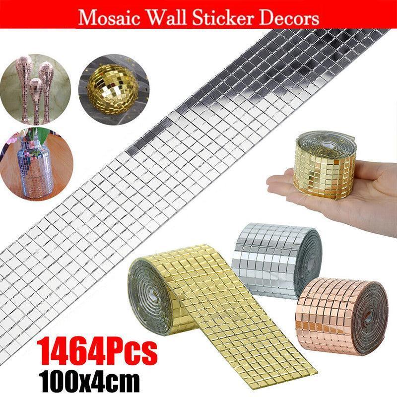 Diy Mini Mosaic Tiles Self-Adhesive Square Mirror Glass Wall Sticker Decors - Rose Gold