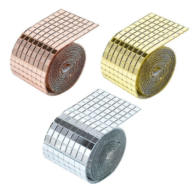 Diy Mini Mosaic Tiles Self-Adhesive Square Mirror Glass Wall Sticker Decors - Rose Gold